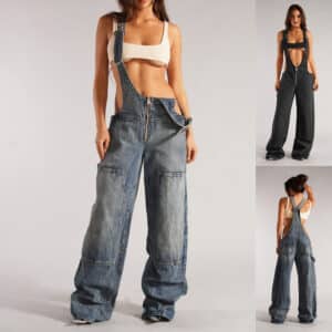 Salopette YK2 en denim avec poches. Combinaison ample à la mode. Vêtements pour femmes