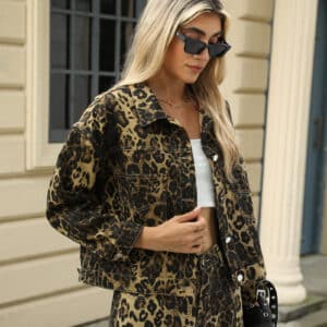 Veste en denim imprimé léopard tendance pour femmes