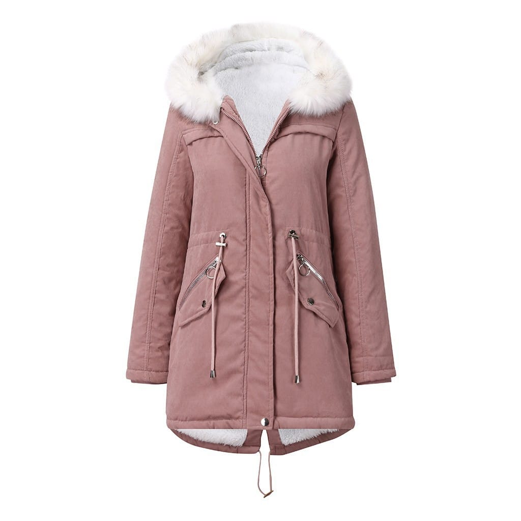 Manteau en coton rembourré pour femmes. Parka à col en fourrure blanche – Image 10