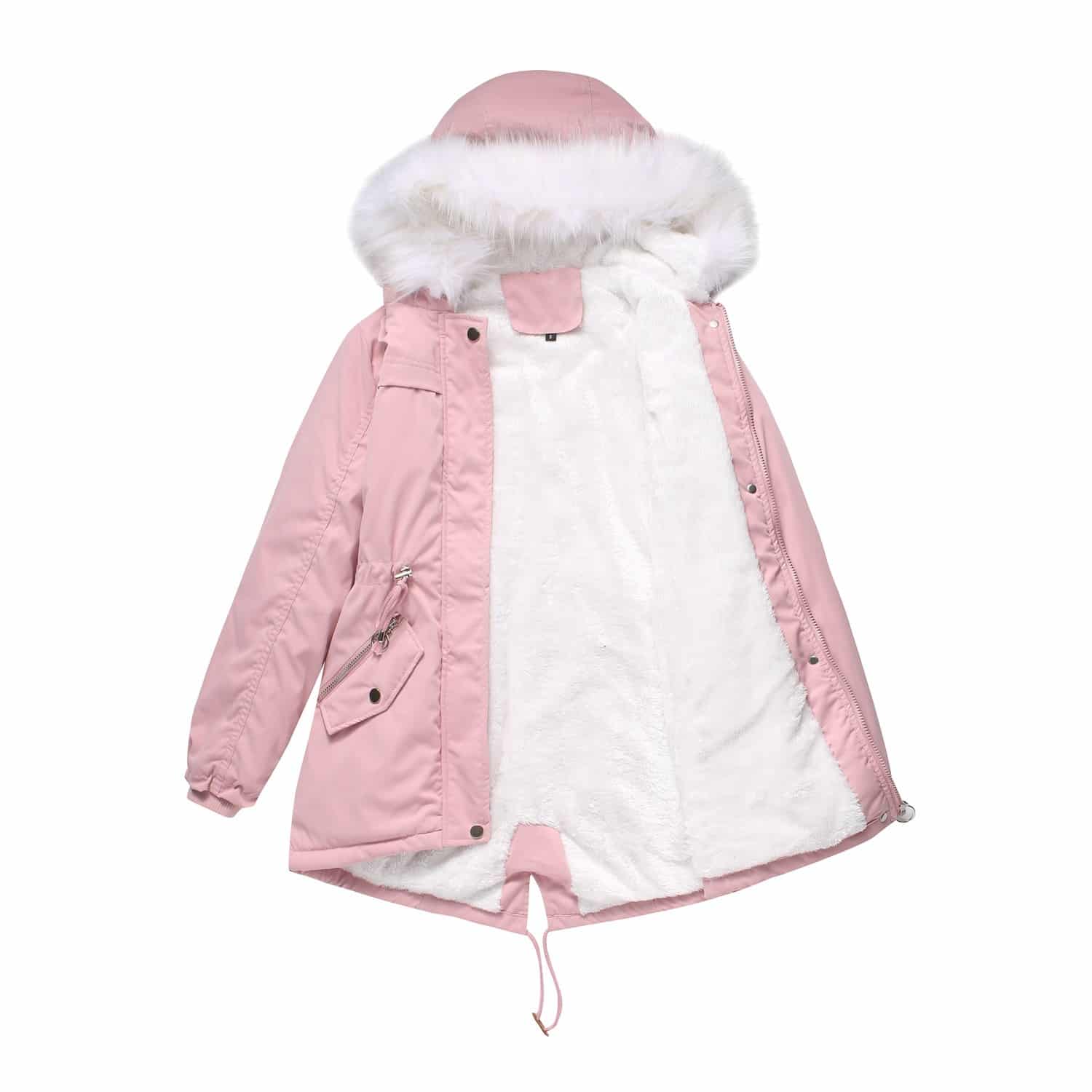 Manteau en coton rembourré pour femmes. Parka à col en fourrure blanche – Image 9