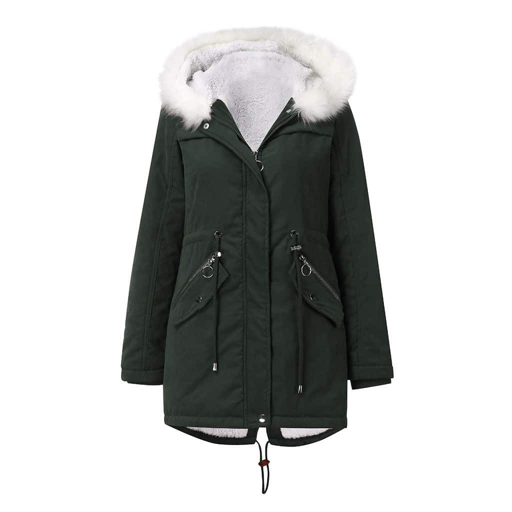 Manteau en coton rembourré pour femmes. Parka à col en fourrure blanche – Image 3
