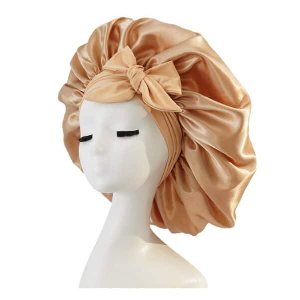 Bonnet en satin à double couches pour femmes. Bonnet de nuit. Bonnet de sommeil. Echarpe pour cheveux avec bande de cravate pour cheveux bouclés – Image 5