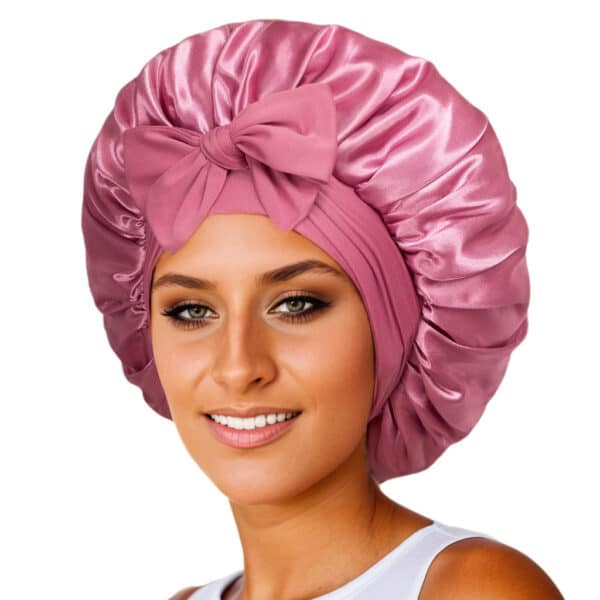 Bonnet en satin à double couches pour femmes. Bonnet de nuit. Bonnet de sommeil. Echarpe pour cheveux avec bande de cravate pour cheveux bouclés – Image 7