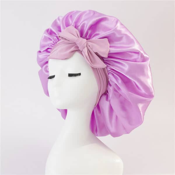 Bonnet en satin à double couches pour femmes. Bonnet de nuit. Bonnet de sommeil. Echarpe pour cheveux avec bande de cravate pour cheveux bouclés – Image 2