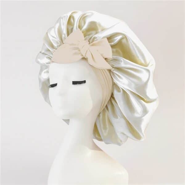 Bonnet en satin à double couches pour femmes. Bonnet de nuit. Bonnet de sommeil. Echarpe pour cheveux avec bande de cravate pour cheveux bouclés – Image 3