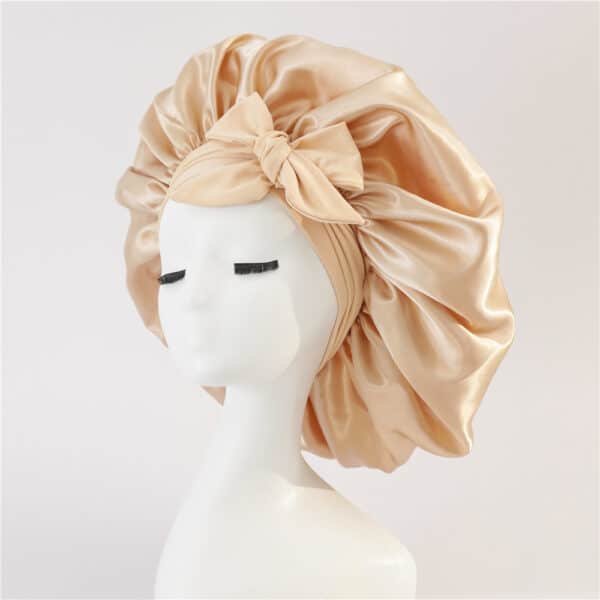 Bonnet en satin à double couches pour femmes. Bonnet de nuit. Bonnet de sommeil. Echarpe pour cheveux avec bande de cravate pour cheveux bouclés – Image 9