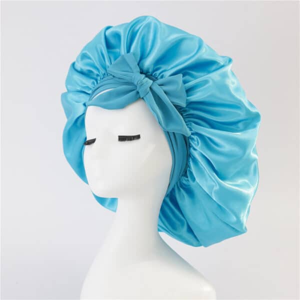 Bonnet en satin à double couches pour femmes. Bonnet de nuit. Bonnet de sommeil. Echarpe pour cheveux avec bande de cravate pour cheveux bouclés – Image 4