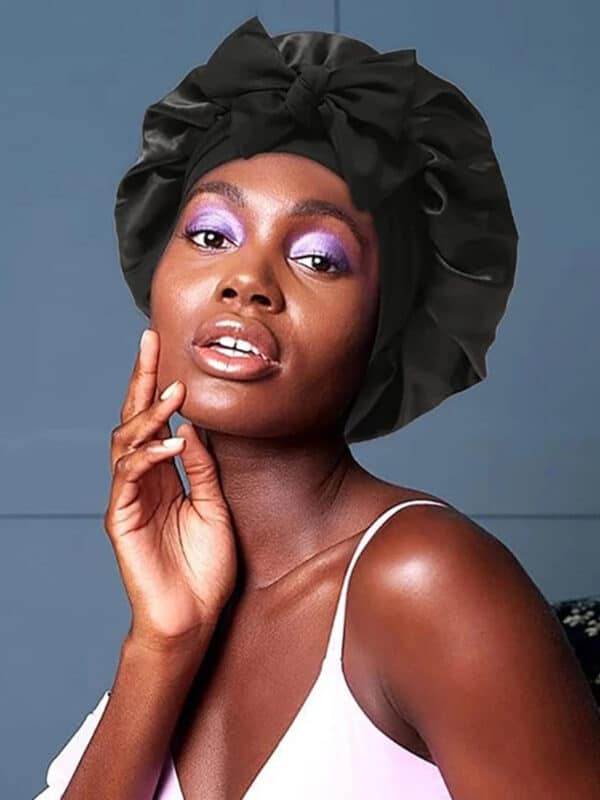 Bonnet en satin à double couches pour femmes. Bonnet de nuit. Bonnet de sommeil. Echarpe pour cheveux avec bande de cravate pour cheveux bouclés – Image 10