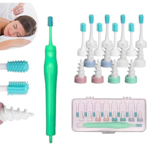 Nettoyeur d'oreilles en spirale et en silicone souple avec 16 têtes de remplacement. Outil pour enlever le cérumen