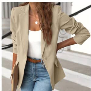Veste à revers boutonnée de style décontracté avec manches longues et à la mode pour femmes