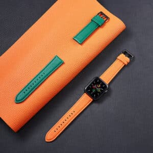 Bracelet en cuir ciré à l’huile à motif litchi. Nouveau bracelet en cuir de silicone. Convient pour Iwatch SE