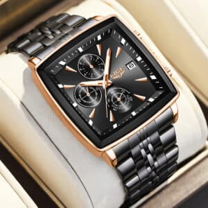 Grande montre élégante à cadran carré à la mode pour hommes