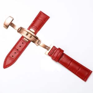 Bracelet de remplacement pour montre en véritable cuir de vache avec boucle papillon à double pressions pour femmes et hommes