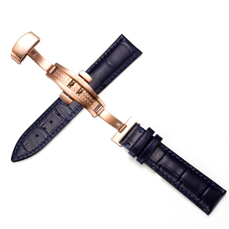 Bracelet de remplacement pour montre en véritable cuir de vache avec boucle papillon à double pressions pour femmes et hommes – Image 5