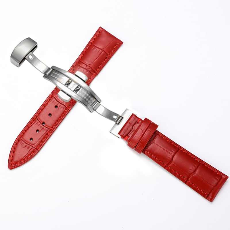 Bracelet de remplacement pour montre en véritable cuir de vache avec boucle papillon à double pressions pour femmes et hommes – Image 6