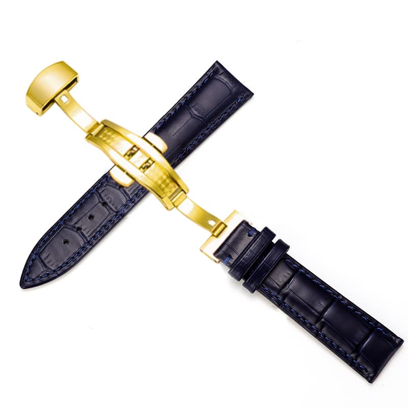 Bracelet de remplacement pour montre en véritable cuir de vache avec boucle papillon à double pressions pour femmes et hommes – Image 2