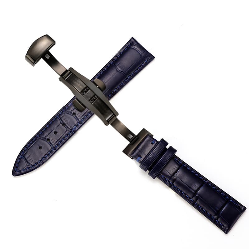 Bracelet de remplacement pour montre en véritable cuir de vache avec boucle papillon à double pressions pour femmes et hommes – Image 7
