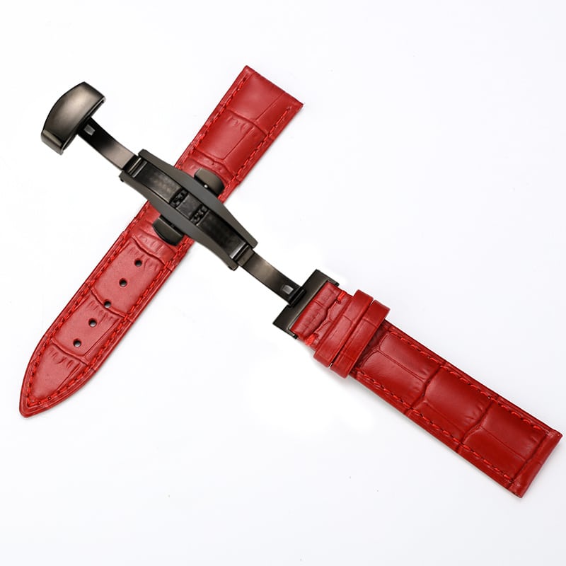 Bracelet de remplacement pour montre en véritable cuir de vache avec boucle papillon à double pressions pour femmes et hommes – Image 3