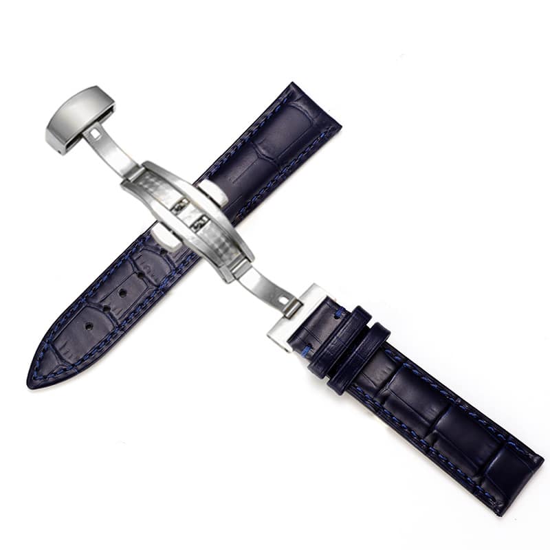 Bracelet de remplacement pour montre en véritable cuir de vache avec boucle papillon à double pressions pour femmes et hommes – Image 4