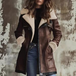 Manteau à col rabattu intégré à fermeture éclair pour femmes