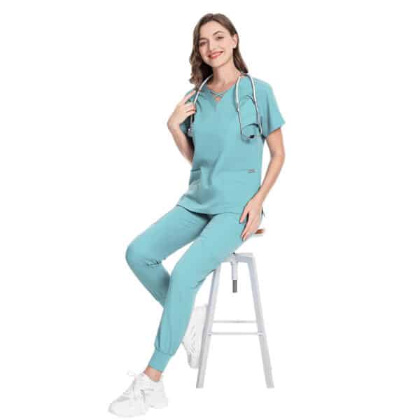 Uniforme de travail élastique pour aide-soignantes, infirmières et de médecins. Costume de salon de beauté pour femmes – Image 5