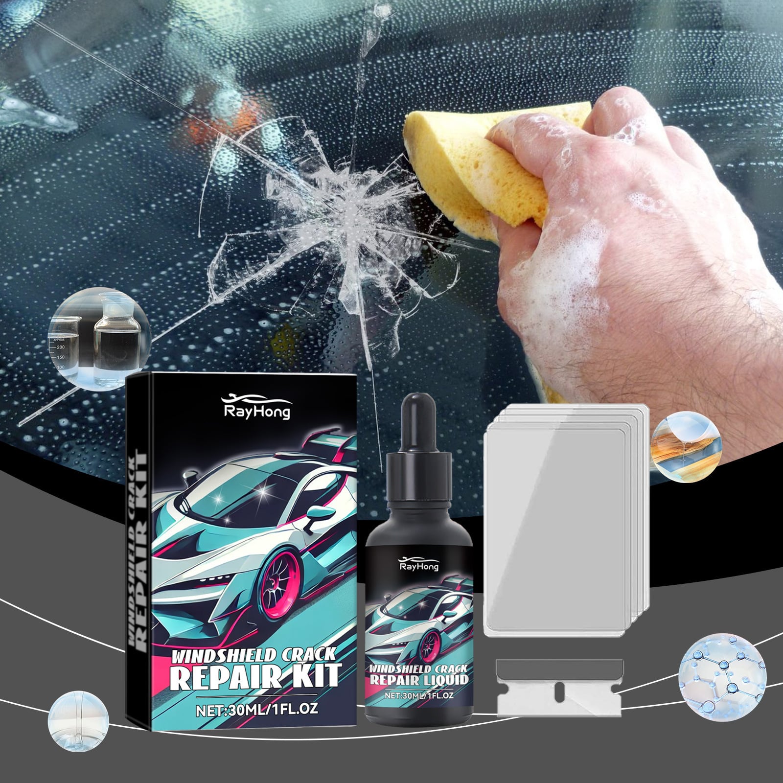 Kit de réparation de pare-brise de voiture. Outil de réparation de pare-brise automobile