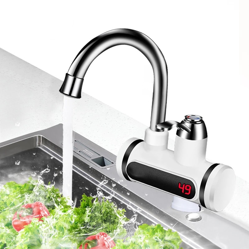 Chauffe-eau électrique du robinet de cuisine et salle de bain. Affichage de température du chauffe-eau