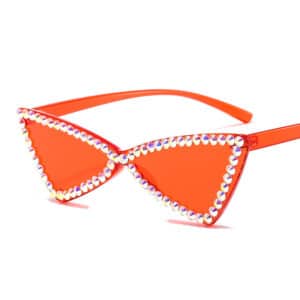 Lunettes de soleil en strass sans monture et à cadre triangulaire rétro et à la mode pour femmes