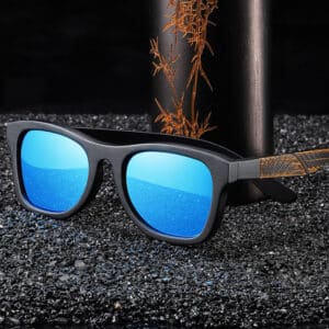 Lunettes à cadre noir brossé en bois de bambou