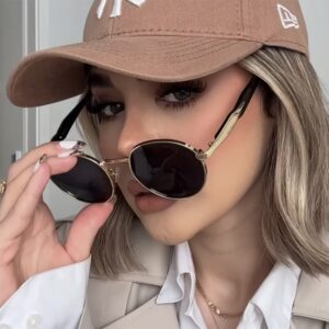 Lunettes de soleil à monture ronde en métal avec protection UV pour femmes