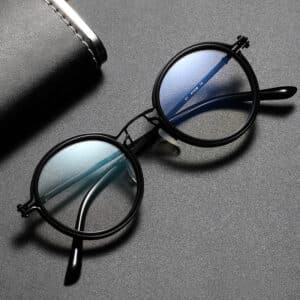 Lunettes rétro pour homme à monture ronde et verres simples anti-lumière bleue