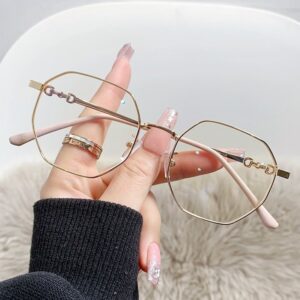 Lunettes pour dames anti-lumière bleue sans cadre polygon or rose