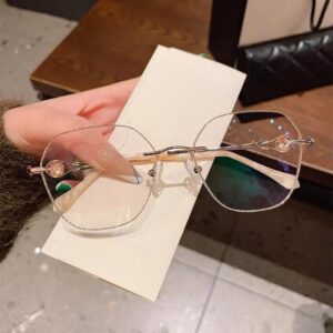 Lunettes de lecture pour femmes sans monture, polygonales, anti-lumière bleue
