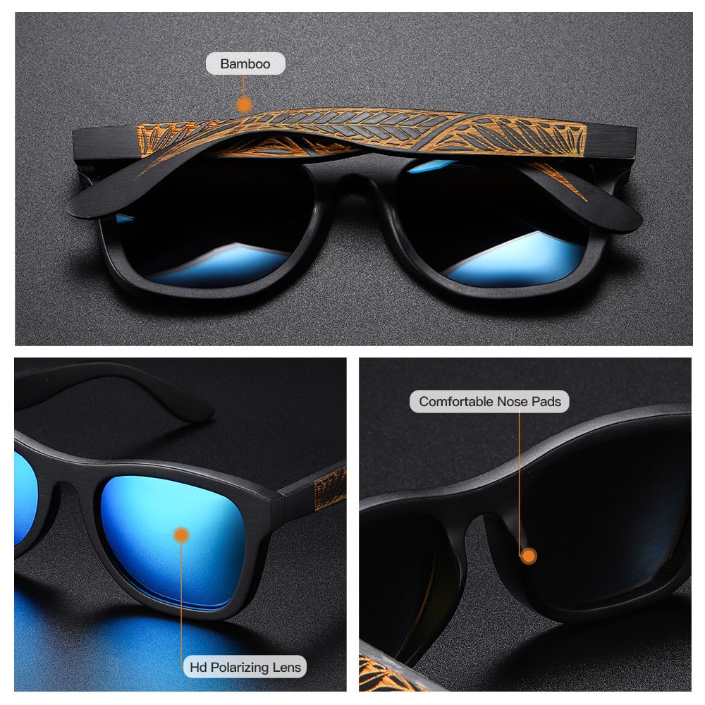 Lunettes à cadre noir brossé en bois de bambou – Image 4
