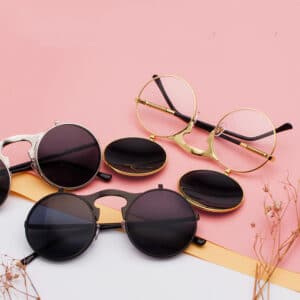 Lunettes de soleil rétro en métal et à monture ronde à la mode