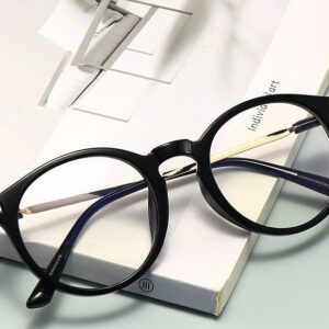 Lunettes à monture ronde anti-lumière presbyte bleue