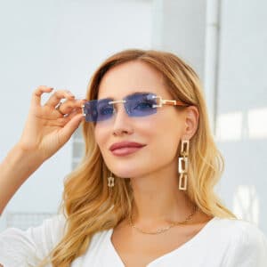Lunettes de soleil en diamant sans cadre et à monture carrée à la mode pour femmes