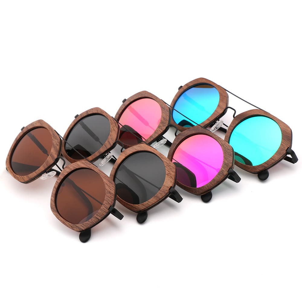 Lunettes de soleil polarisées avec monture en bois tendances pour hommes et femmes