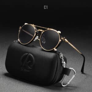 Lunettes de soleil à monture ronde en métal pour femmes