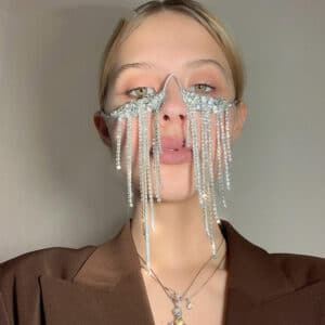 Lunettes pendule diamant à longues franges en métal sans cadre et à la mode pour femmes