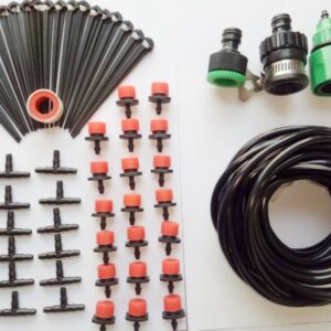 Kit d’arrosage automatique de jardin par brumisation avec 25m de tuyau et 20 buses de pulvérisation réglables