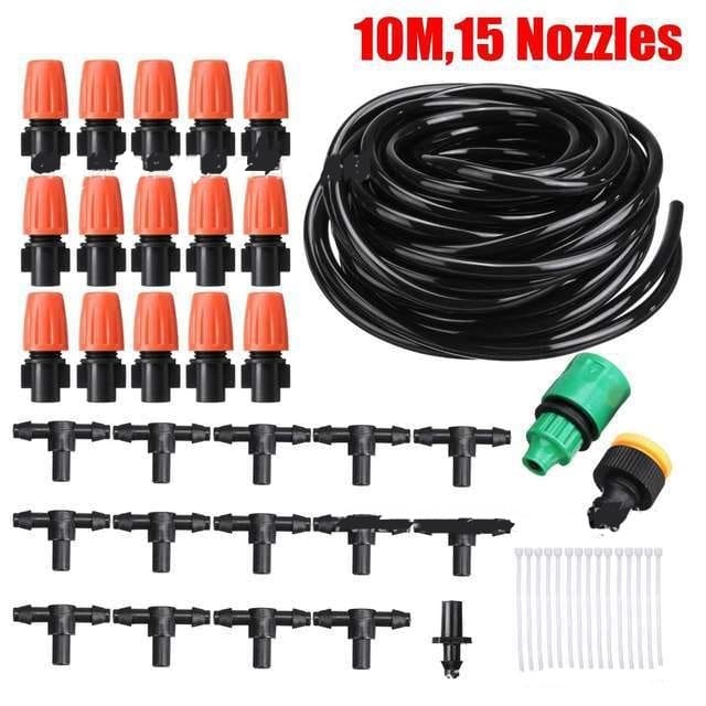 Kit d'arrosage automatique de jardin par brumisation avec 5 à 25m de tuyau et 10 à 30 buses de pulvérisation réglables – Image 5
