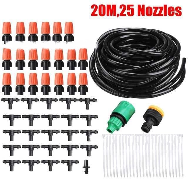 Kit d'arrosage automatique de jardin par brumisation avec 5 à 25m de tuyau et 10 à 30 buses de pulvérisation réglables – Image 6