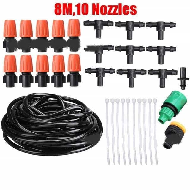 Kit d'arrosage automatique de jardin par brumisation avec 5 à 25m de tuyau et 10 à 30 buses de pulvérisation réglables – Image 3