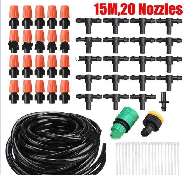 Kit d'arrosage automatique de jardin par brumisation avec 5 à 25m de tuyau et 10 à 30 buses de pulvérisation réglables – Image 4