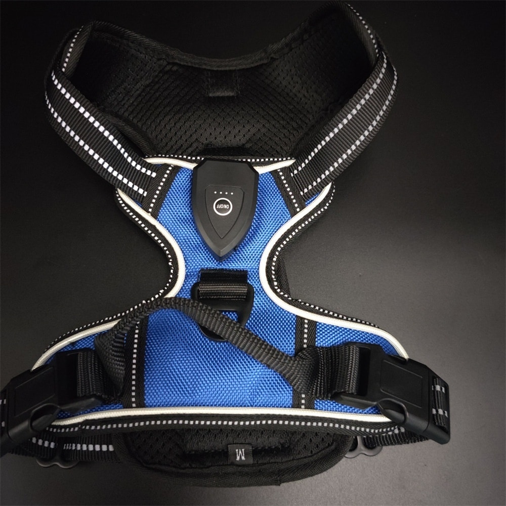Harnais et laisse lumineux LED pour chats et chiens idéal pour la promenade nocturne. Gilet clignotant réglable anticollision – Image 8