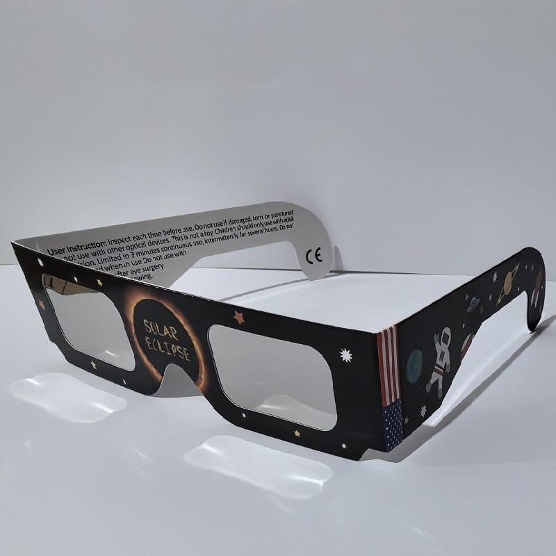 Lunettes d'éclipse solaire à monture en papier imprimé pour hommes et femmes. Style élégant et protection certifiée – Image 3
