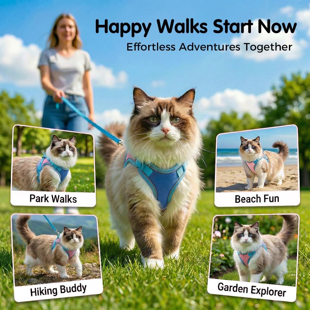 Harnais et laisse pour chats et chiens ajustable pour la marche et la promenade – Image 7