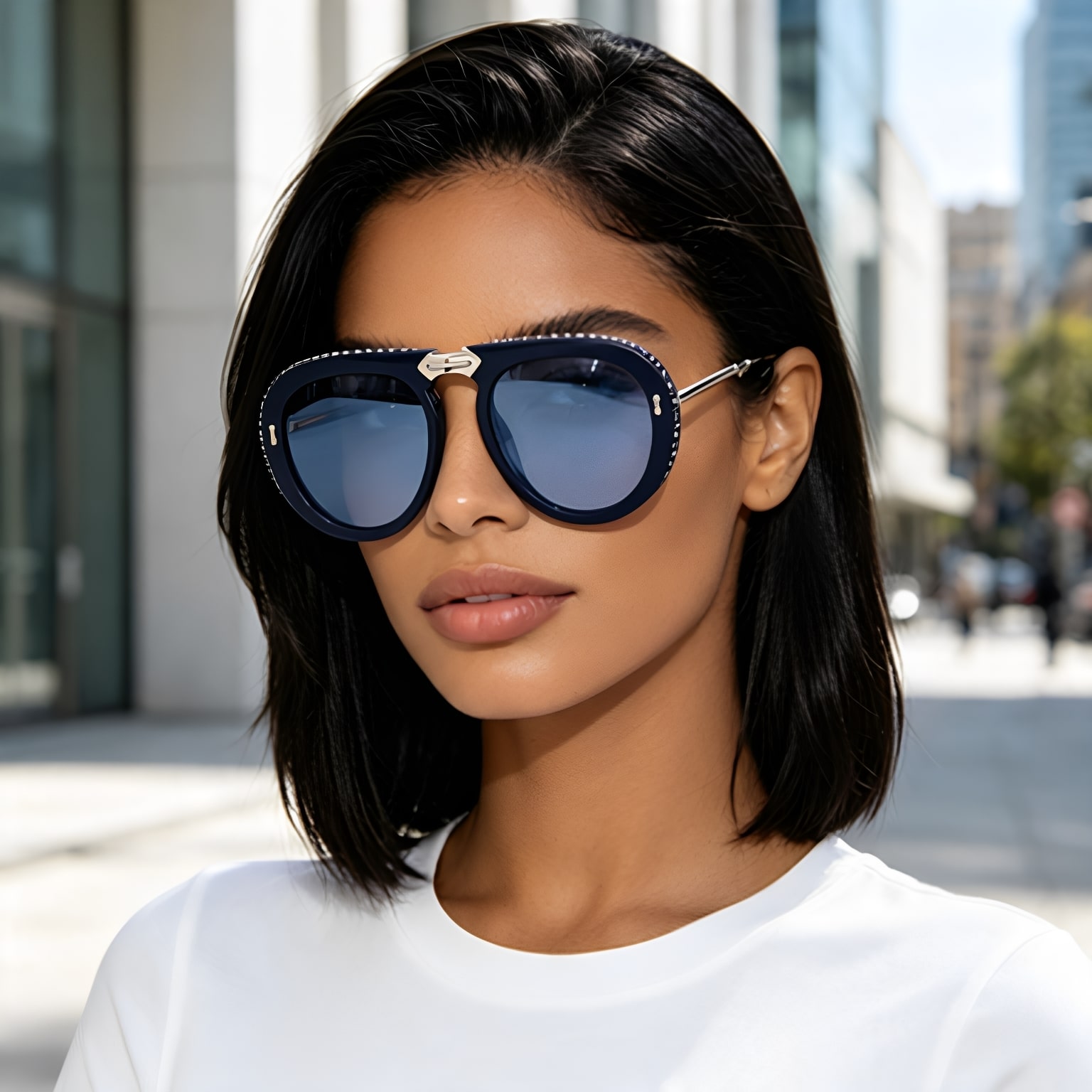 Lunettes de soleil pliables incrustées de diamants à la mode pour femmes. Style célébrité
